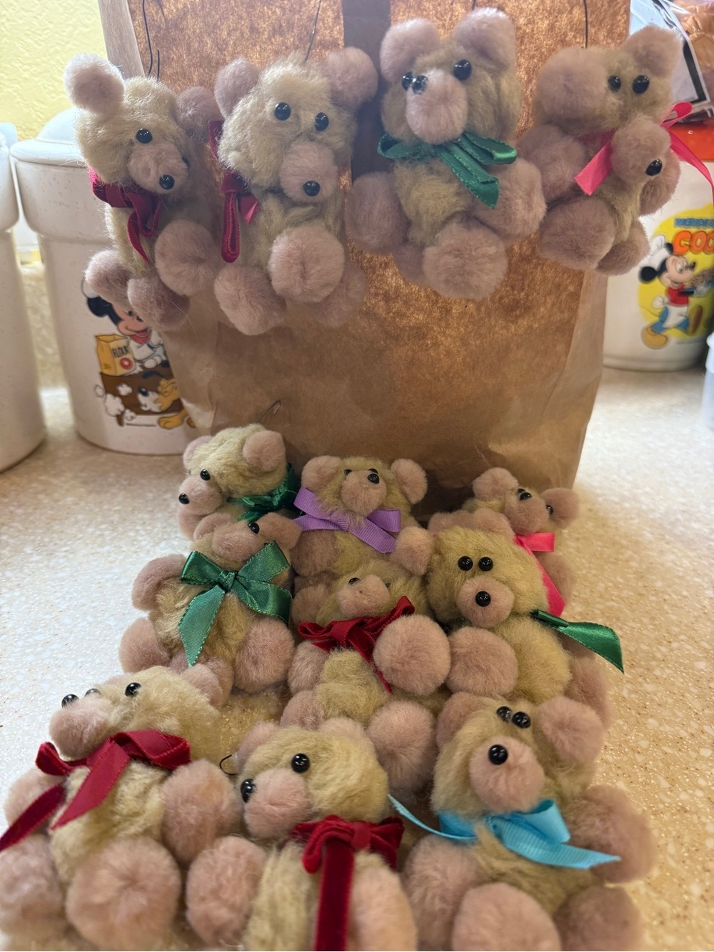 Vintage Handmade Teddy Bears Christmas Ornaments Crafts Tan Little Bears